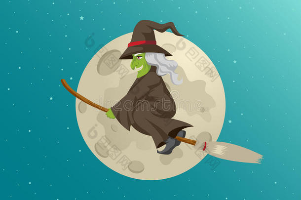 漫画关于一女巫飞行的和她扫帚在的时候满的月亮