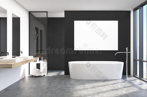 现代的黑的浴室内部,海报