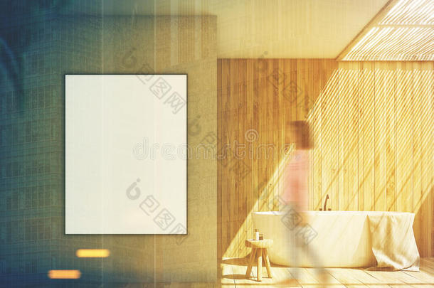 木制的和米黄色浴室,海报某种语气的