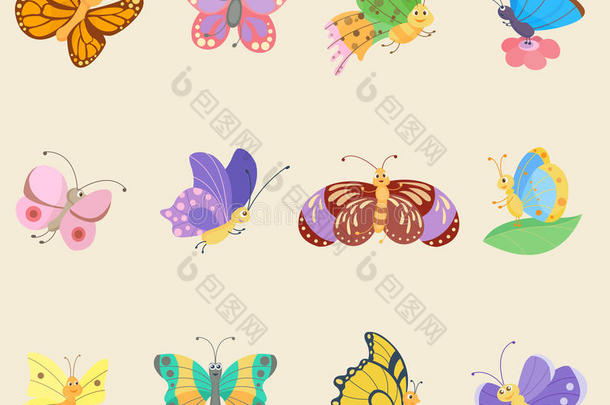 富有色彩的蝴蝶昆虫矢量流动的富有色彩的飞行章