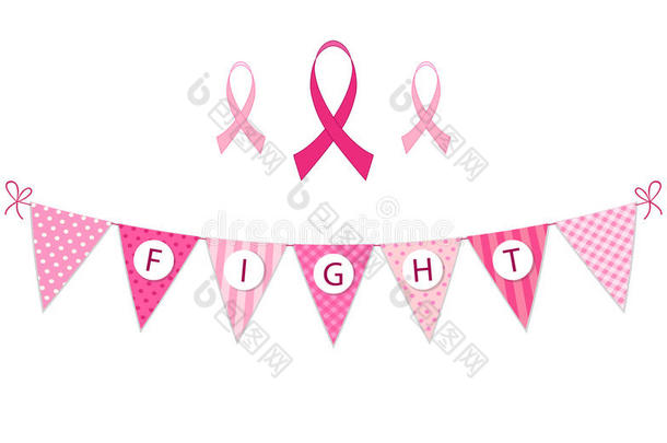 粉红色的彩<strong>旗</strong>乳<strong>房</strong>癌症察觉和粉红色的带隔离的英语字母表的第15个字母