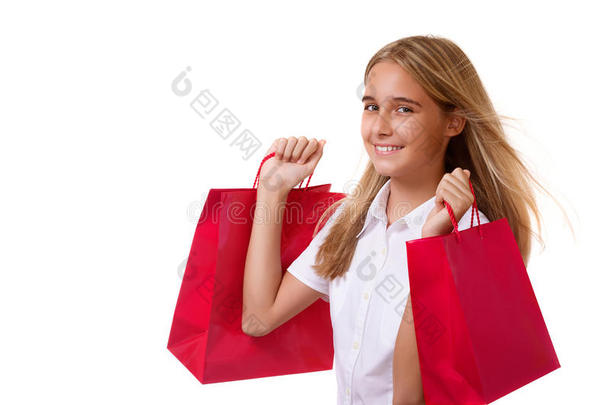 购物,卖,圣诞节和假日-可爱的年幼的女孩和红色的