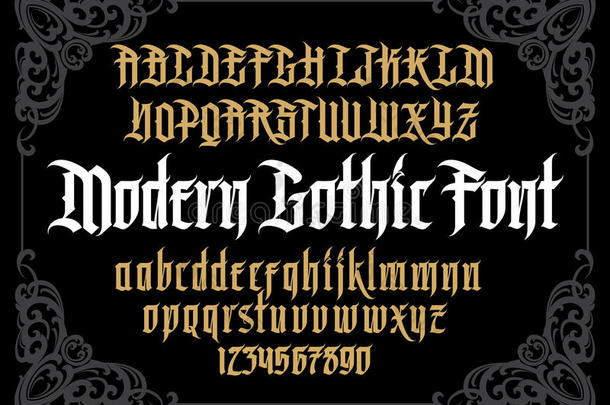 矢量现代的gothicscriptorgothictype哥特式书写体字母表采用框架