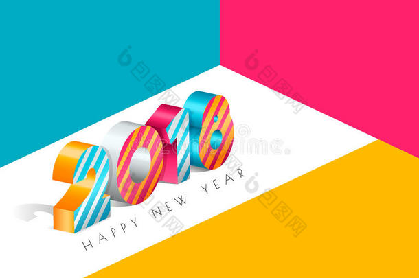 幸福的新的年2018招呼卡片和多色算术采用3英语字母表中的第四个字母