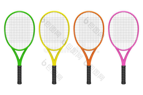 矢量现实的网球球拍放置,特写镜头向白色的背景.