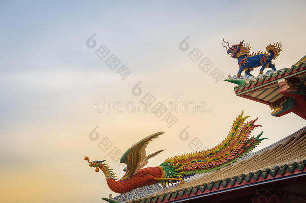 美丽的中国人龙-有头的独角兽和中国人凤凰斯达