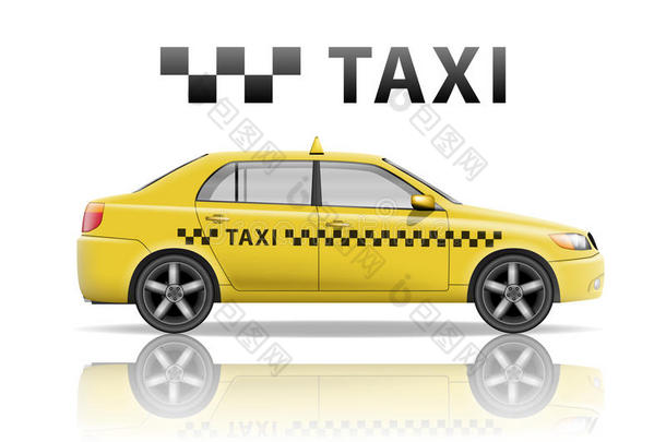 黄色的出租车出租车隔离的向白色的背景.现实的城市使负担重