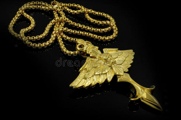 金项链-飞行章和颅骨-不锈的钢