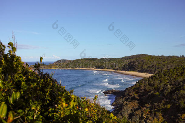 壳的海滩从诺比斯上端小山在港口麦夸里澳大利亚