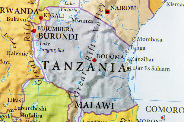 地理学的地图关于坦桑尼亚国家和重要的城市