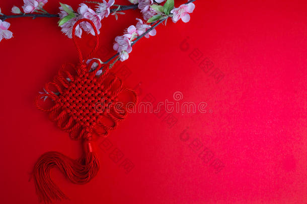 中国人新的年节日装饰李子花向红色的和