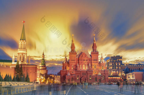 日落看法关于指已提到的人红色的正方形,莫斯科城堡,<strong>列宁</strong>陵墓,
