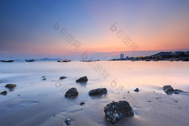 厦门环岛路海景画日落,中国