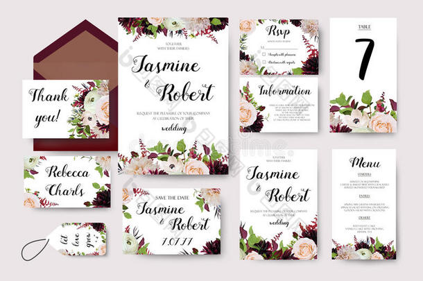 婚礼招待花邀请卡片设计和花园桃子