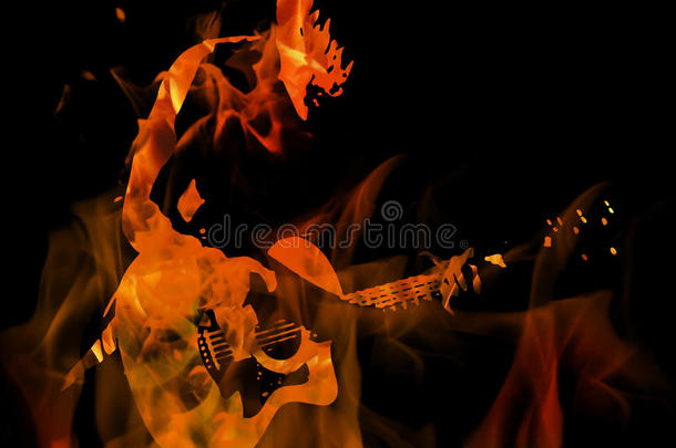 数字的影像和岩石吉他演员向黑的背景