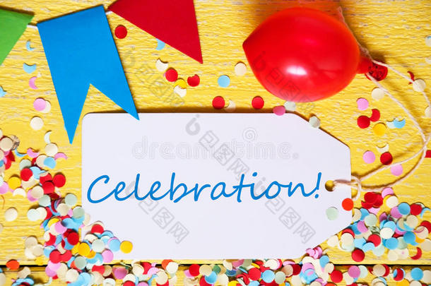 社交聚会标签,红色的气球,文本庆祝
