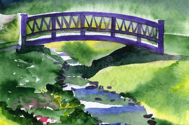 夏风景和一河一nd一桥越过它