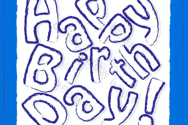幸福的生日蓝色招呼卡片为男孩,破碎的文本,正方形