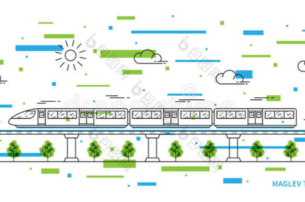 <strong>磁力</strong>悬浮火车围栏火车矢量说明和富有色彩的原理