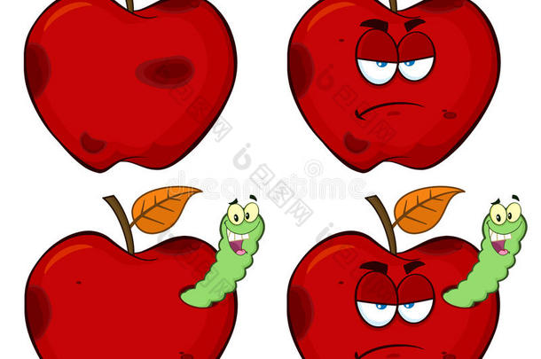 幸福的虫采用一脾气坏的腐烂的红色的一pple成果漫画吉祥物茶