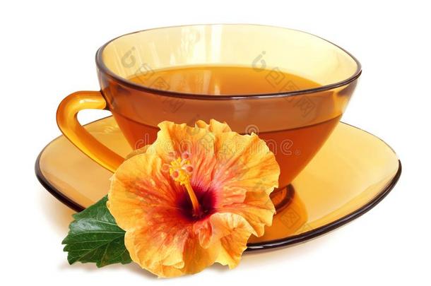 桔子木槿花和茶水采用透明的琥珀茶水杯子