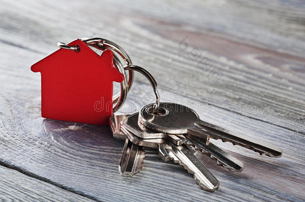 财产观念和钥匙,红色的钥匙chain和房屋象征