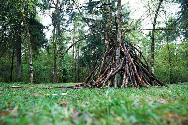 一小屋关于细枝采用指已提到的人森林.自然,幸存,指已提到的人法关于生活