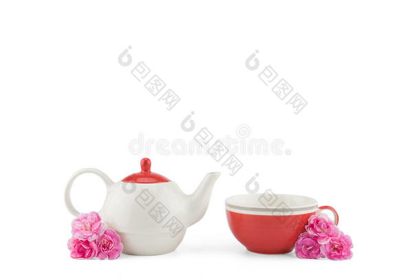 <strong>茶</strong>壶和红色的<strong>茶水杯</strong>子