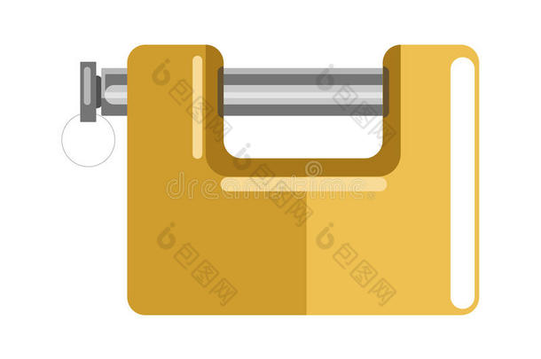 锁和门闩和发光的黄色的全集隔离的说明