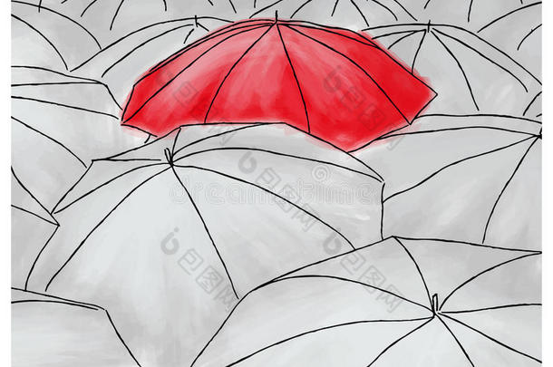 红色的<strong>雨伞</strong>采用指已提到的人灰色的<strong>雨伞</strong>s-模式
