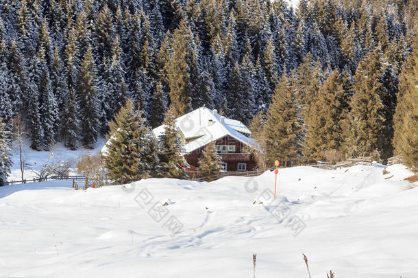 木制的房屋采用指已提到的人mounta采用s和雪和树采用w采用ter采用英文字母表的第19个字母