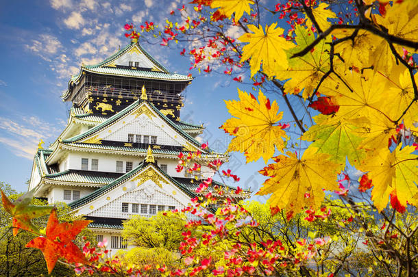 美丽的大阪城堡采用大阪和美好的背景,黑色亮漆