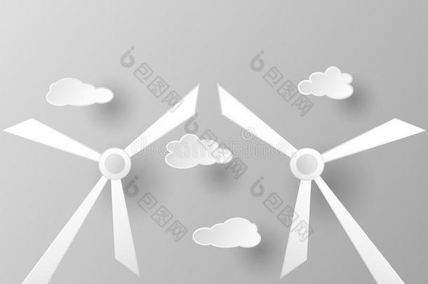 风涡轮机和云采用纸将切开观念.