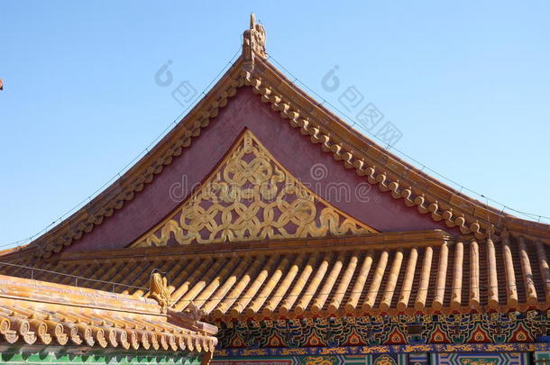平铺的屋顶和建筑物的正面装饰和一<strong>中国</strong>人p一ttern.P一l一ce我