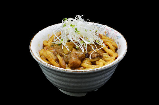 <strong>咖喱</strong>食品乌冬面或日本人面条和<strong>咖喱</strong>食品采用碗.日本人传统