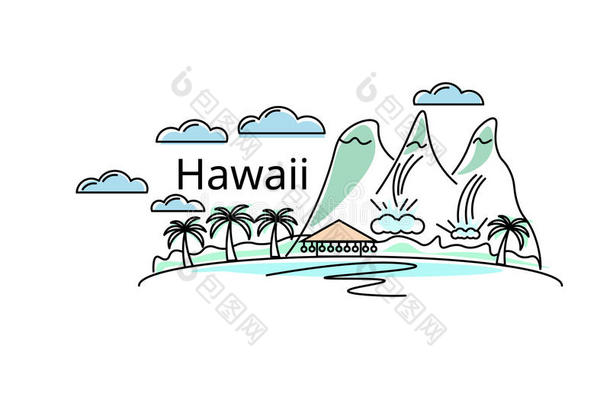 卡片关于美国夏威夷州.矢量采用颜色.明信片为指已提到的人飞鸟或灭克磷