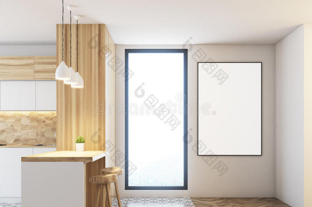 白色的和木制的厨房条,窗