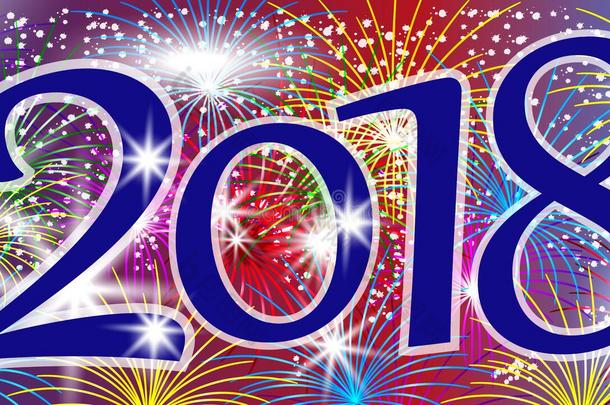 设计<strong>2018幸福</strong>的新的年.背景和发火花的富有色彩的英语字母表的第6个字母