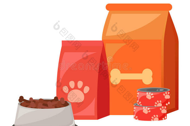 宠物食物.食物为catalogues商品目录和公狗.碗,包装,广告