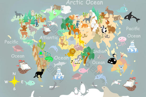 平的世界动物动画片似的小孩地图