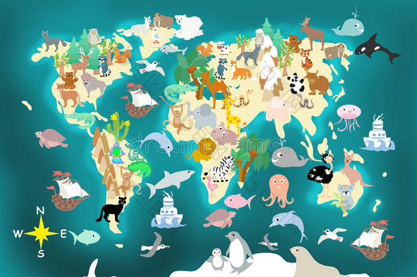 平的世界动物动画片似的小孩地图