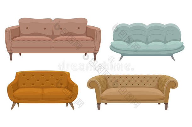沙发和长沙发椅富有色彩的漫画说明