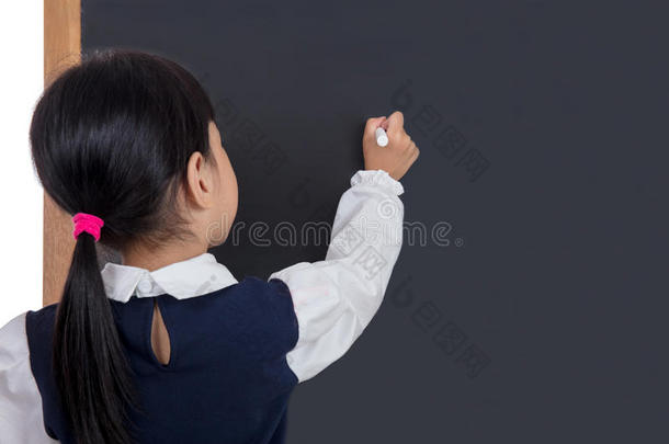 亚洲人中国人小的女孩文字向黑板