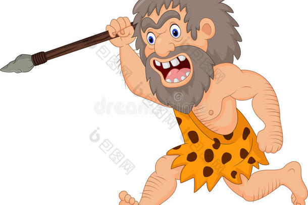 漫画史前石器时代的穴居人打猎和矛