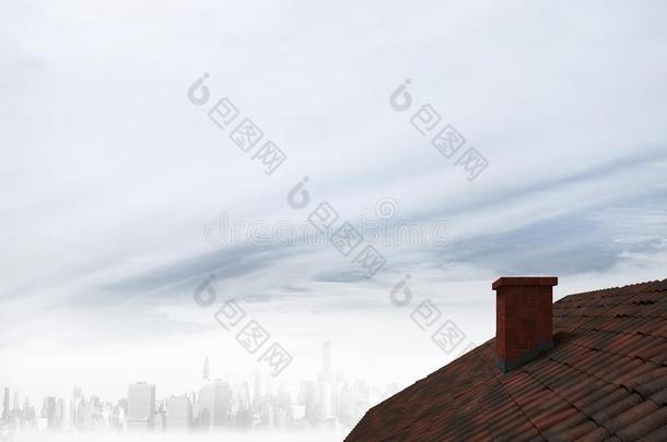 屋顶和烟囱和有<strong>雾</strong>的<strong>天</strong>