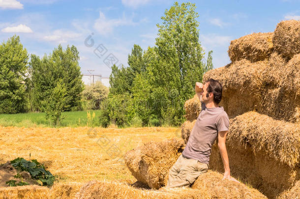 年幼的英俊的男人倾向反对指已提到的人稻草包和有样子的一