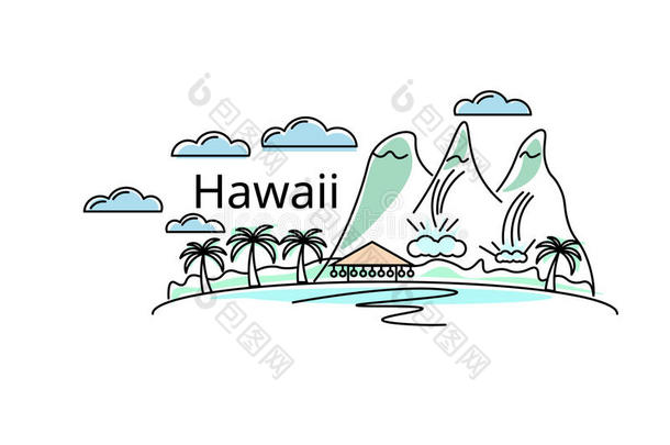 卡片关于<strong>美国</strong>夏威夷州.矢量采用颜色.<strong>明信片</strong>为指已提到的人飞鸟或灭克磷