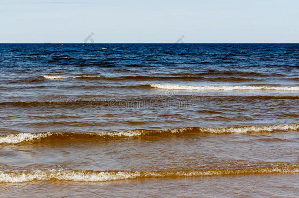 和煦的：照到阳光的夏地点关于波罗的海的海和美丽的海side和声音资源文件。