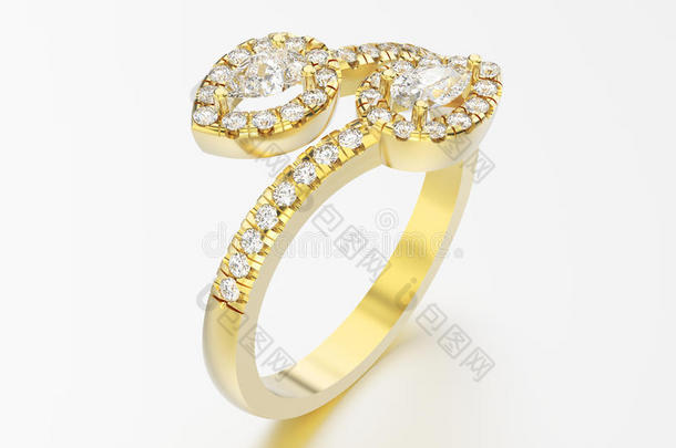 3英语字母表中的第四个字母说明黄色的金传单钻石戒指和反映