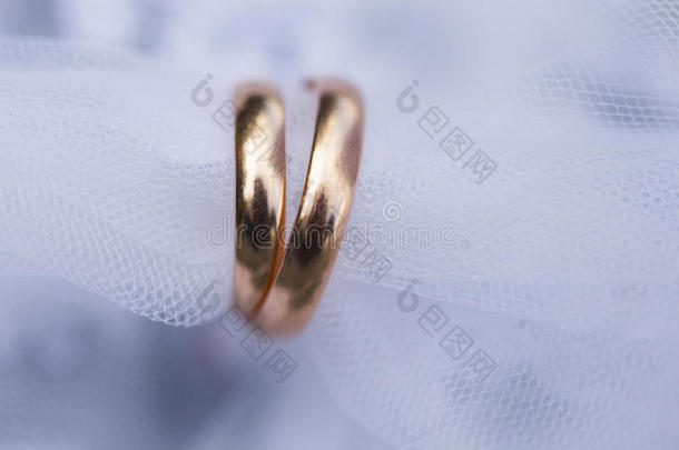 金色的斯莫斯婚礼戒指采用向白色的面纱关于新娘